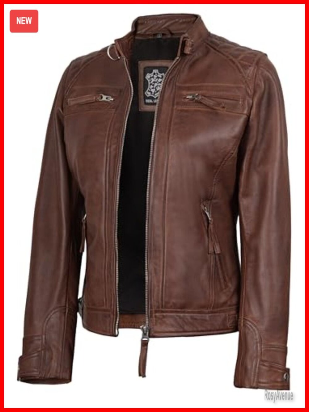 Real Lambskin Leather Jacket Quilted Zip-Up Cafe Racer Moto Biker Women